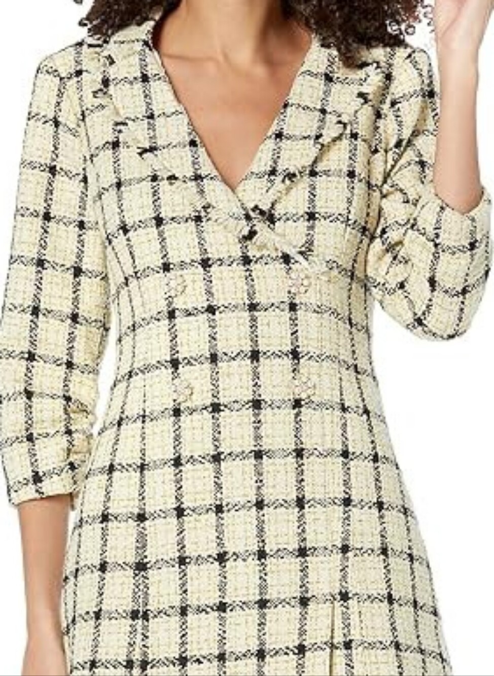 Likely Cream & Black Plaid Coat Mini Dress with Gold Threading.sz.8.Back Zip.NWT